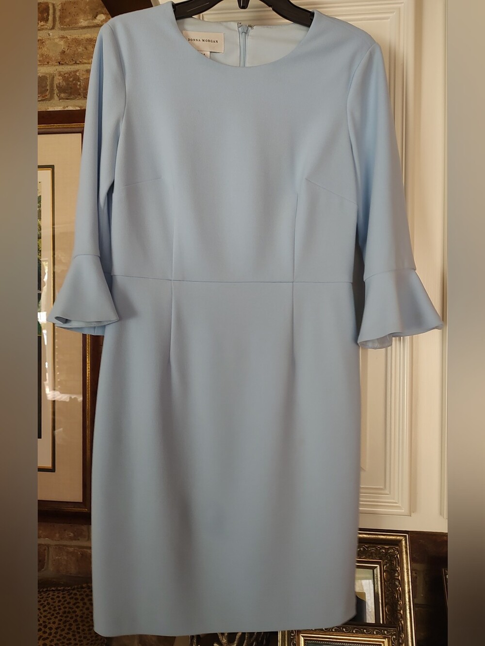 Donna Morgan Powder Blue Bell-Sleeve Midi Sheath Dress Size 8
